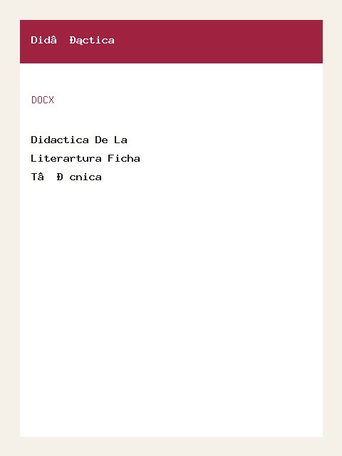 Portada de Didactica De La Literartura Ficha Técnica